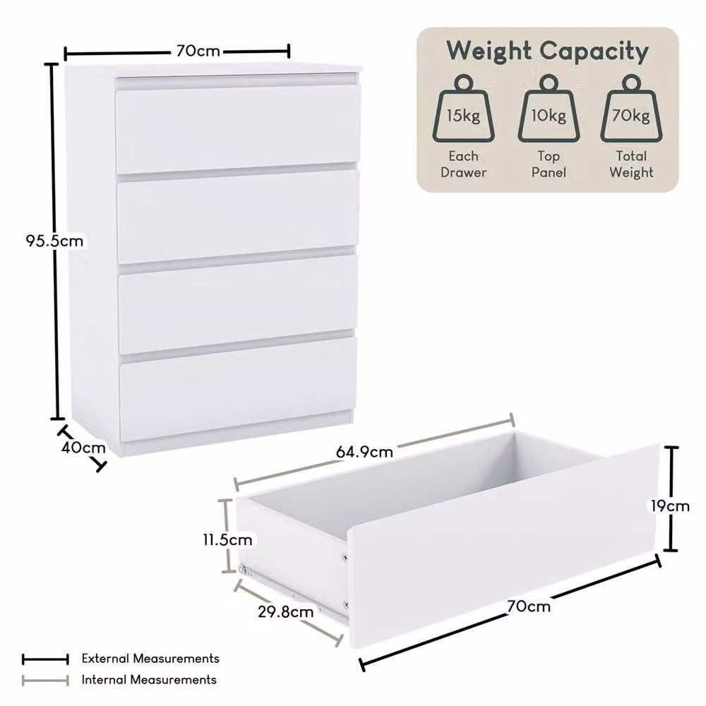 FORGEVIO Modern White 4 Drawer Chest of Drawers in Pine Wood – 2