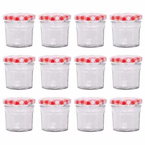 Argon Tableware Glass Jam Jars with Red Screw Top Lids, 90ml, Pack of 12