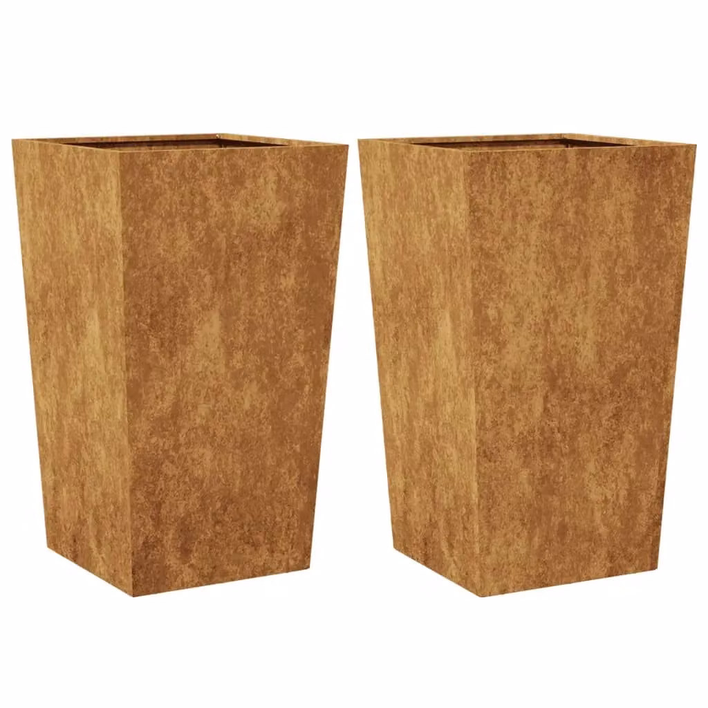 Berkfield Home Garden Corten Steel Planter Tubs in Brown, 2 Pack, W/D/H: 45 x 45 x 75 cm – 2