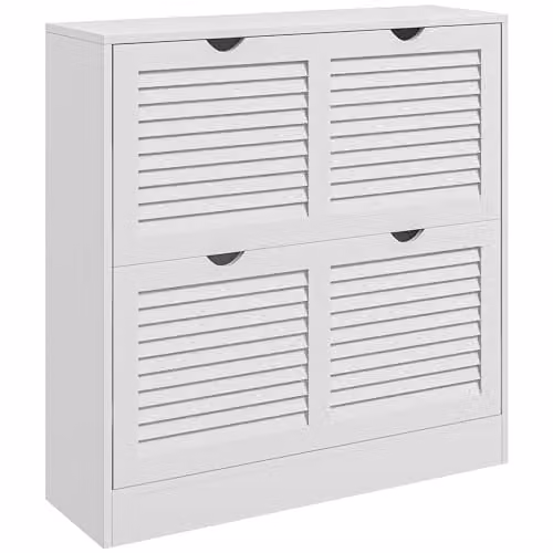 HOMCOM White Narrow Entryway Shoe Cabinet with 2 Tilting Compartments and Internal Shelves