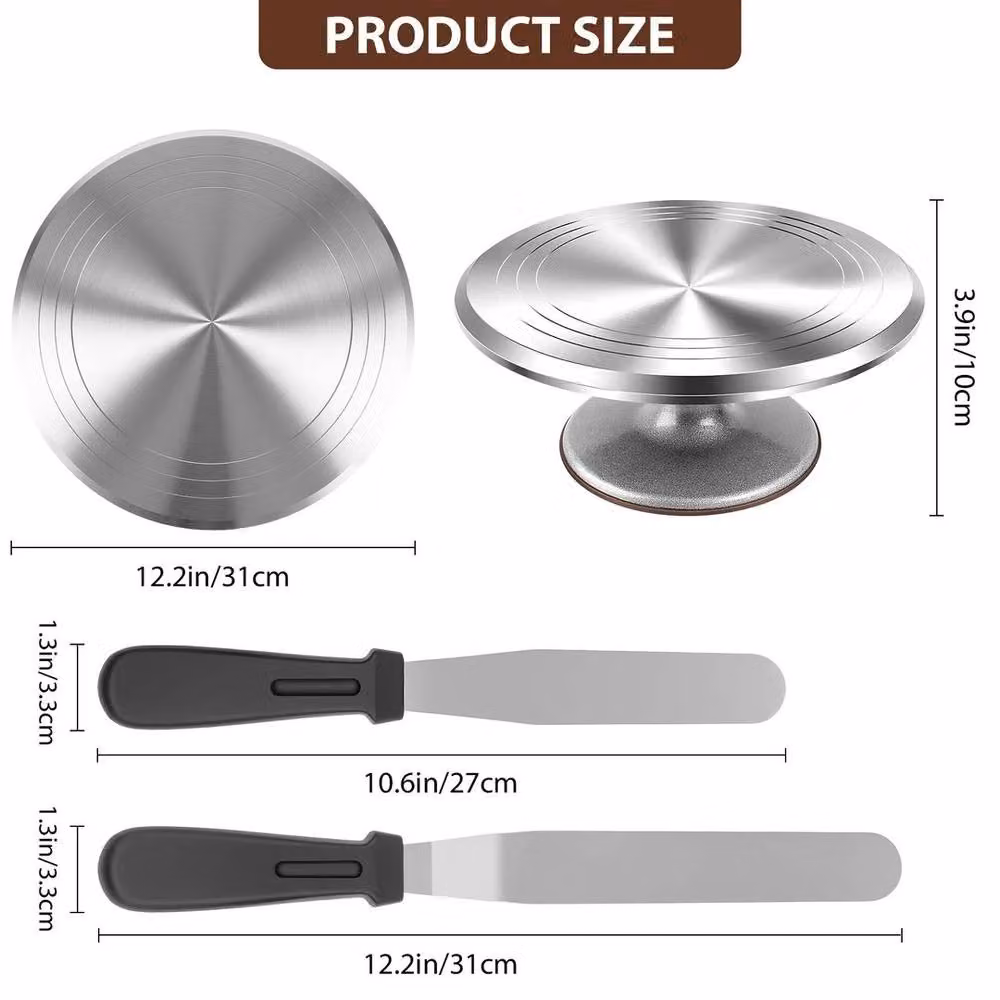 FLAVORA Silver Aluminium Cake Decorating Kit with Spatula – 2