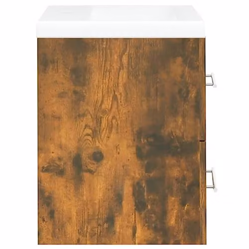 vidaXL Wall-Mounted Sink Cabinet with Built-in Basin in Smoked Oak Brown – 3