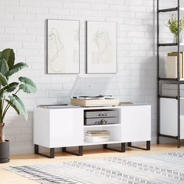 Berkfield Home Record Cabinet in High Gloss White, W/D/H: 121 x 38 x 48 cm – 1