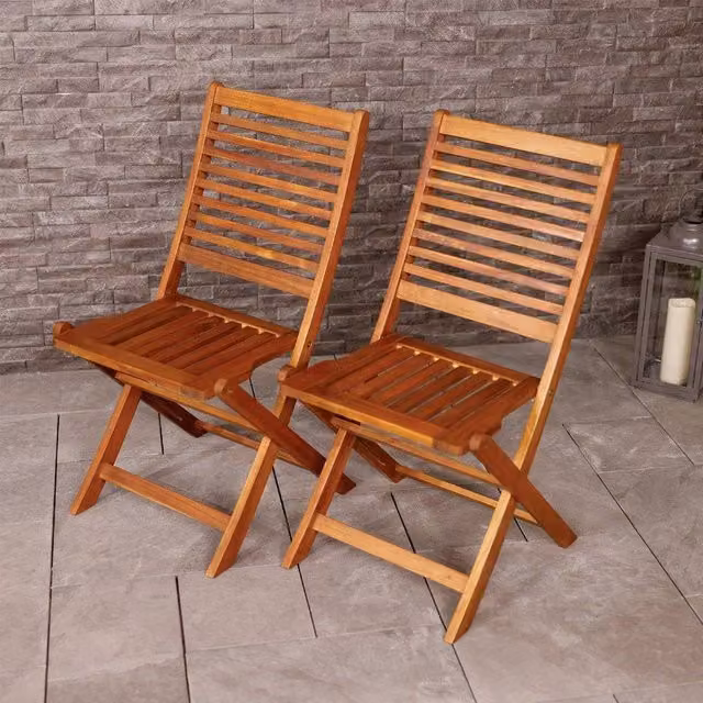 Charles Bentley Pair of FSC Acacia Wood Folding Outdoor Chairs in Natural