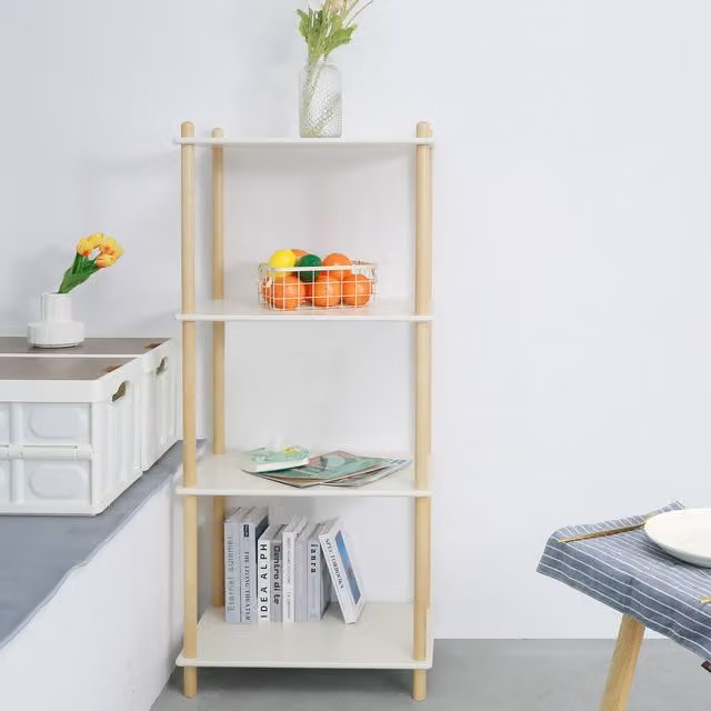 HMD Furniture Birch Wood Book Shelf in White and Natural, H 138.5 cm x W 60 cm x D 40 cm