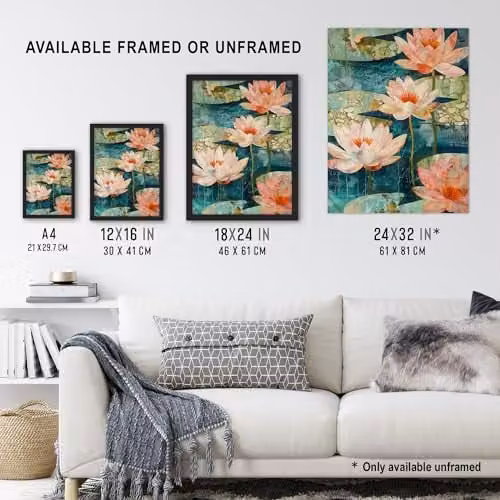 Artery8 Tranquil Pink Water Lilies on Calm Pond Wall Art Poster Print, W: 46 cm, H: 61 cm – 3
