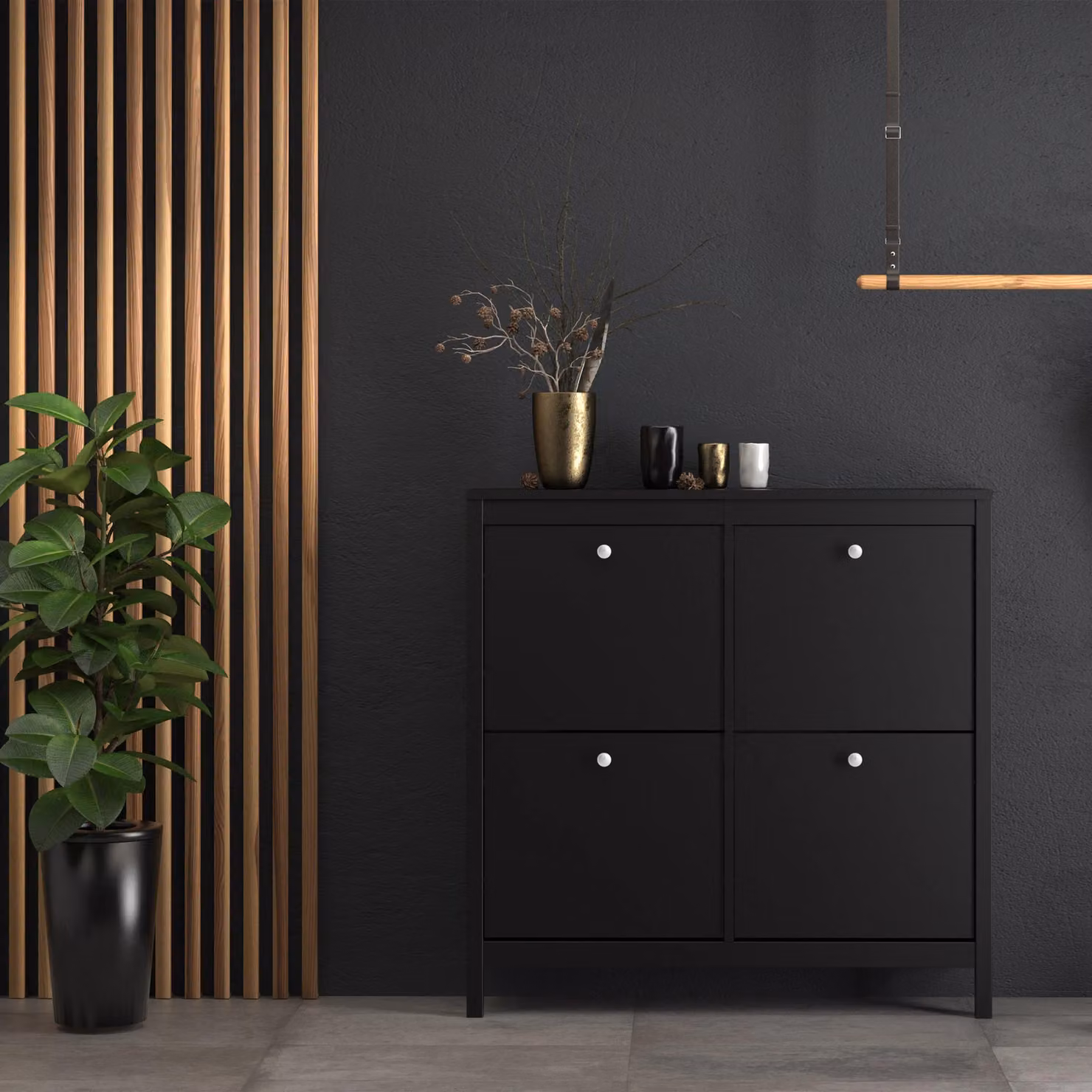 Furniture To Go Madrid Modern Shoe Cabinet with 4 Tilting Doors in Matt Black – 3