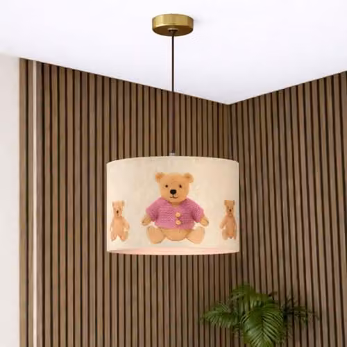 CGC Lighting Blake Round Drum Childrens Lamp Shade in Pink Teddy Fabric, Diameter: 30 cm – 4
