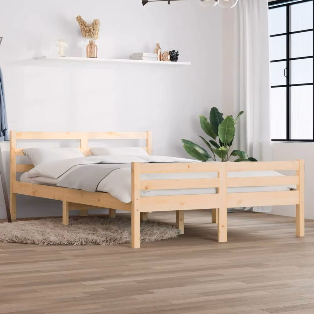 Berkfield Home Beautiful Solid Wood Pine Bed Frame, Beige, W/D/H: 150 x 200 x 69.5 cm – 2