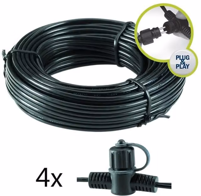 Techmar SPT1 Black Cable Set with 4 Moulded Connectors, 10m, IP44 Rated