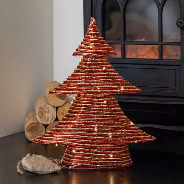 Samuel Alexander Red and Gold Tabletop Christmas Tree Decoration with Warm White LEDs, Height: 40 cm