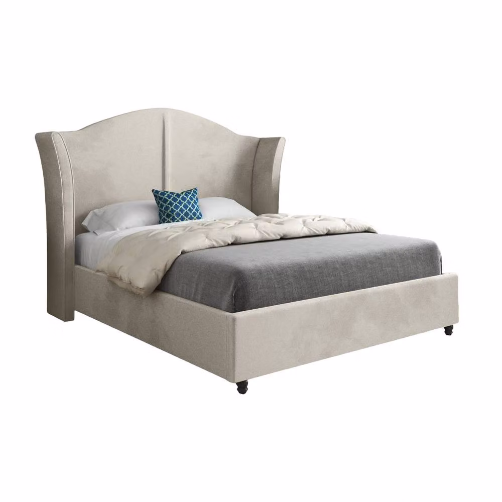 Casani Tissington Upholstered Velvet Designer Bed Frame in Beige, W/D/H: 140 x 200 cm – 2