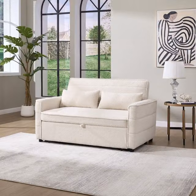 More4Homes Jasper 2 Seater Click Clack Sofa Bed in Beige Boucle Fabric