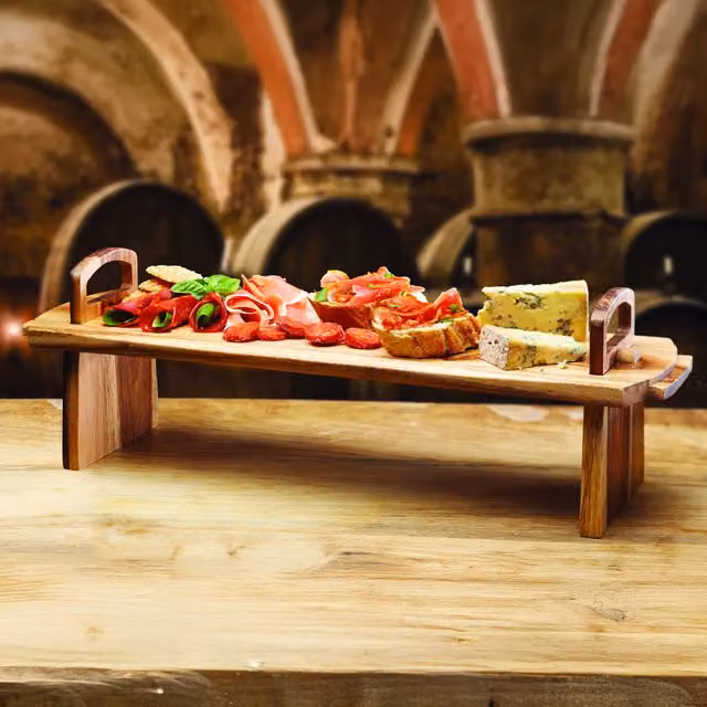 Artesa Acacia Wood Antipasti Platform Platter, Brown, W: 52 cm, D: 15 cm, H: 17 cm