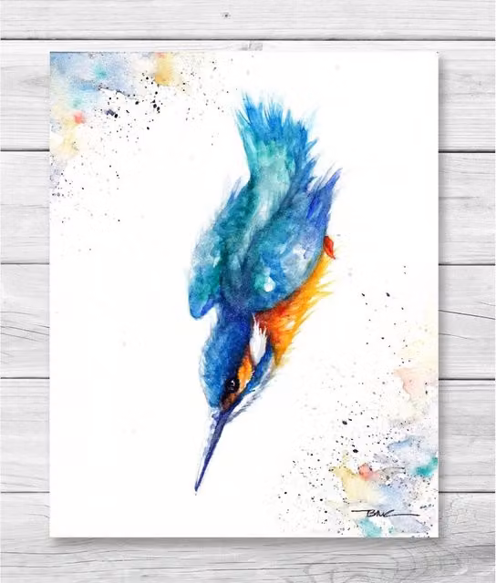 BebesArts Kingfisher Canvas Painting Reproduction in Blue, W: 45.72 cm, H: 30.48 cm