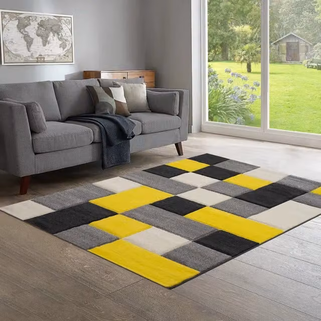 Home Republic Dexter Geometric Modern Rug in Yellow and Multicolour, W: 120 cm, L: 170 cm