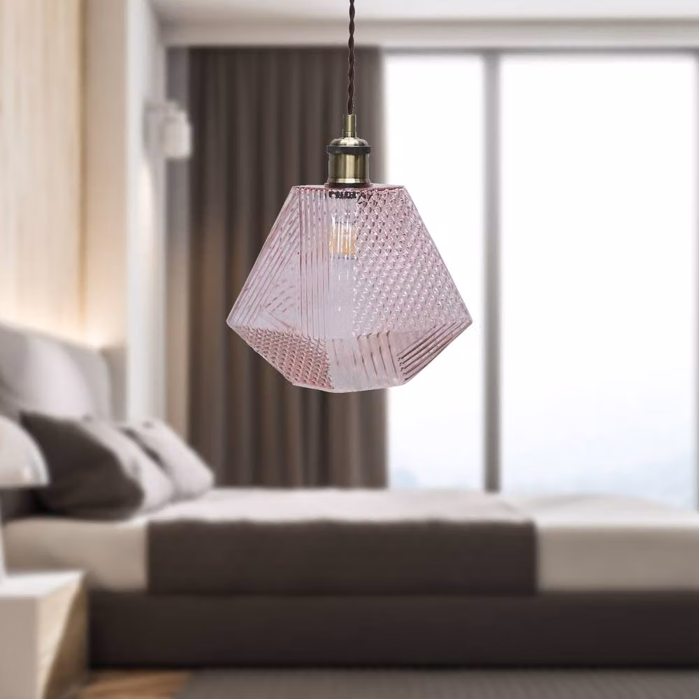 First Choice Lighting Lens Antique Brass Pendant Light with Pink Textured Glass – 2