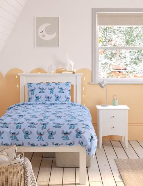 M&S Lilo & Stitch Cotton Blend Bedding Set Blue Mix W/D/H: 90 x 190 cm