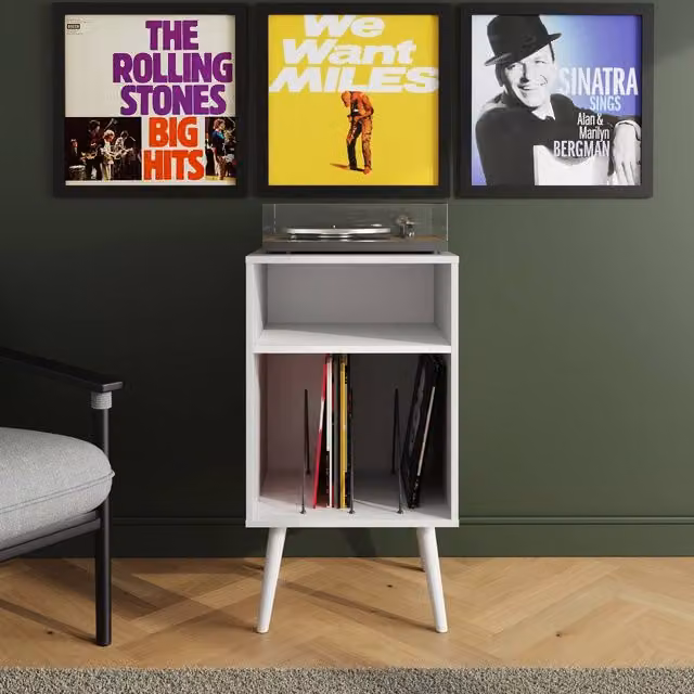 GFW Jaxon Compact Mid-Century Vinyl Turntable Stand in White – 1