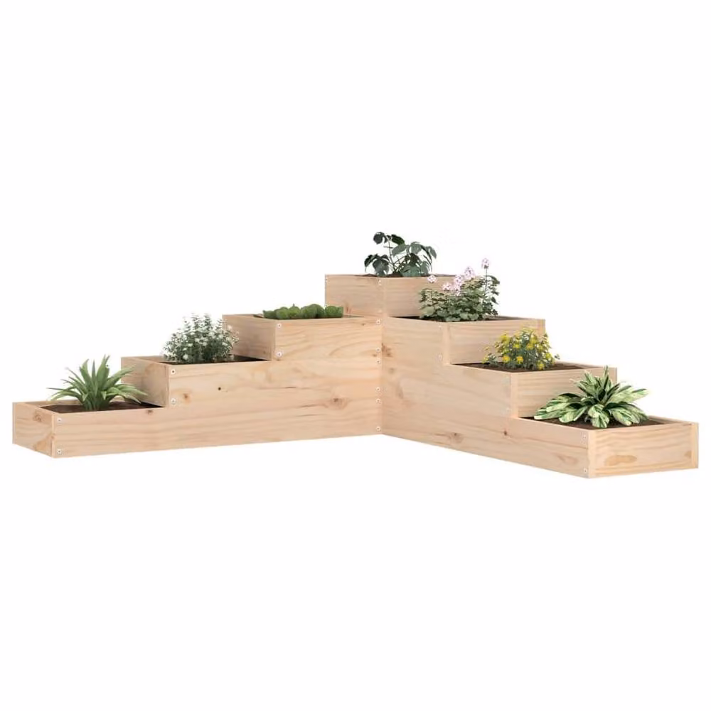 Berkfield Home Beautiful Garden Planter 4-Tier Rustic Solid Pine Wood in Brown and Beige, W/D/H: 106 x 104.5 x 36 cm – 2