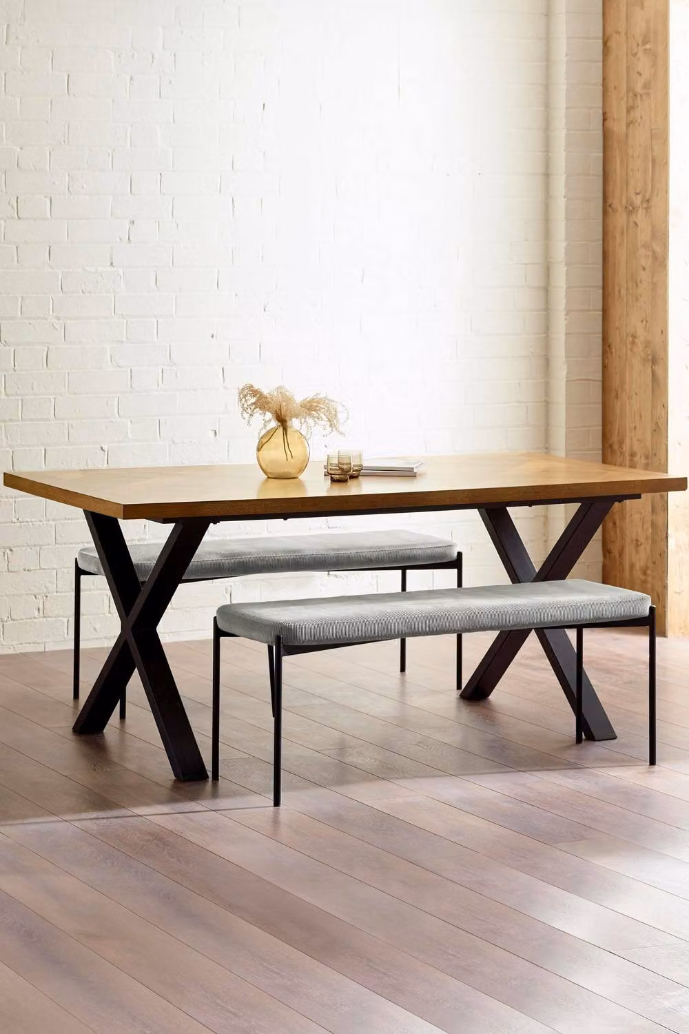 Julian Bowen Leonie Grey Velvet Upholstered Dining Bench with Metal Frame – 2