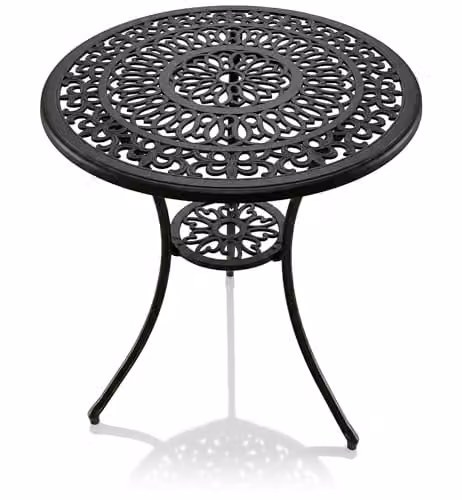 Centurion Positano Cast Aluminium Garden Bistro Table in Black with Parasol Hole – 1