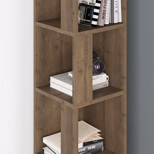 HOCUS PICUS 5-Tier Modern Corner Bookcase in Multicolour and Brown, H 158.9 cm x W 31.4 cm x D 31.4 cm – 3