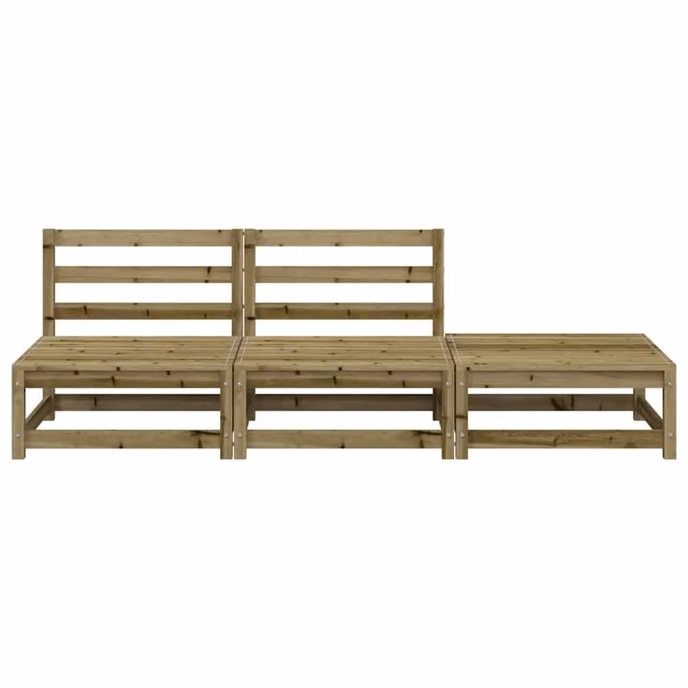 Berkfield Home Brown Impregnated Pine Garden Armless Sofa with Matching Ottoman and Cushions – 2