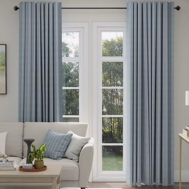 Ante Decor Latham Made To Measure Blue On Blue Striped Cotton Blackout Curtains