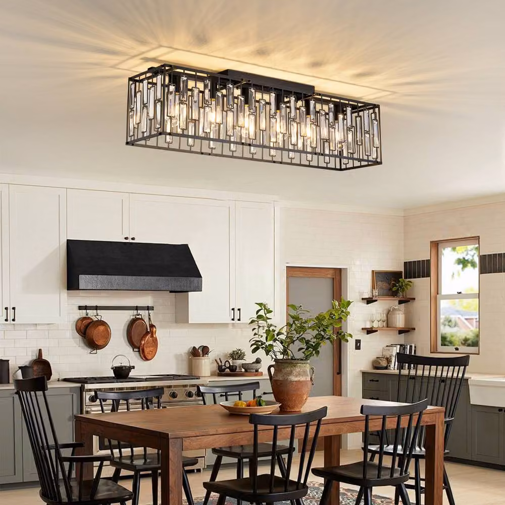 NIVOR Modern Black Rectangular Crystal Ceiling Light with 6 E27 Dimmable Lamps – 2