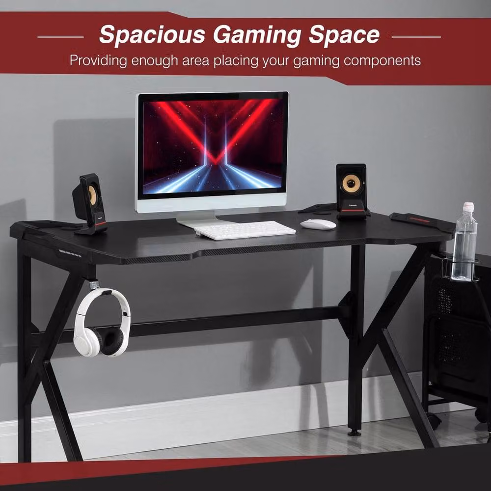NESTLUNE Black Gaming Desk with Steel Frame, W: 100 cm, D: 15 cm, H: 15 cm – 4