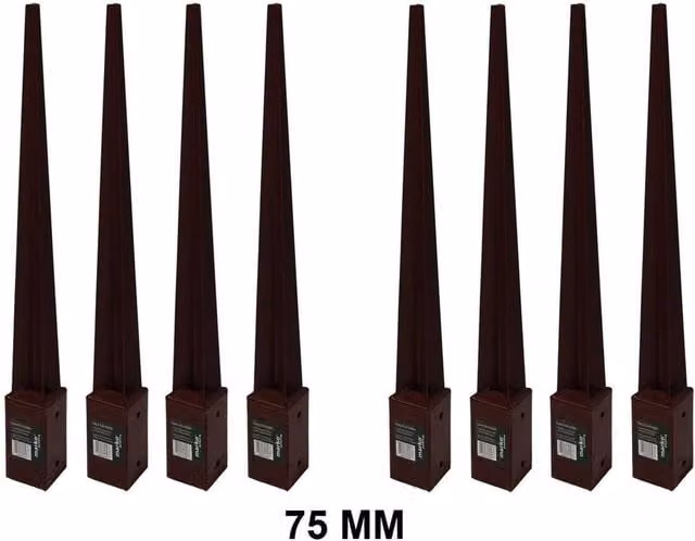 Kelvenix 8 Pack Steel Fence Post Spike Support Holders in Black, H: 120 cm, W: 7.5 cm
