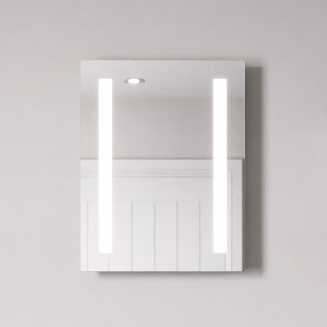 Bathwell Rectangular LED Wall Mounted Bathroom Mirror with Battery Rocker Switch in Silver