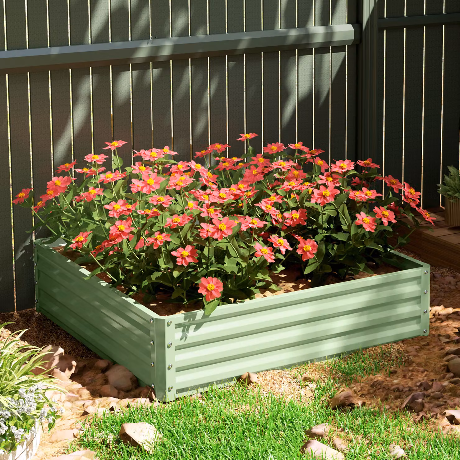 Outsunny Square Raised Garden Bed with Galvanised Steel Frame, Light Green, W/D/H: 120 x 120 x 30 cm – 7