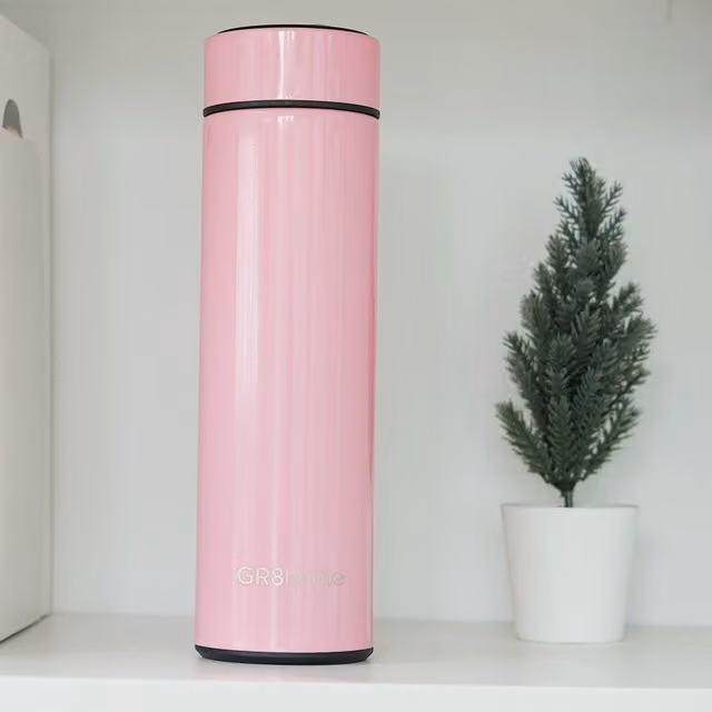 Gr8 Home Pink Vacuum Flask Water Bottle with Temperature Display, 500ml