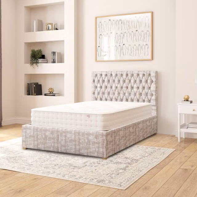 Aspire Monroe Upholstered Ottoman Storage Bed in Grey Distressed Velvet, W/D/H: 120 x 200 cm