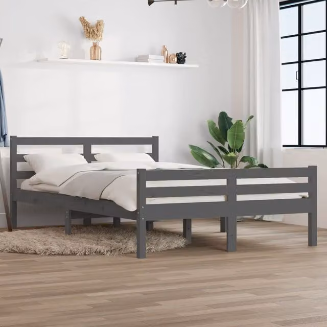 Berkfield Home Modern Grey Solid Pine Wood Bed Frame W/D/H: 140 x 190 cm
