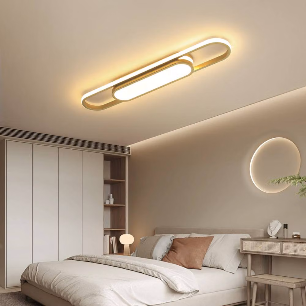 NIVOR Gold LED Linear Ceiling Light, 40W Dimmable Acrylic and Metal Bar Light with Remote Control – 5