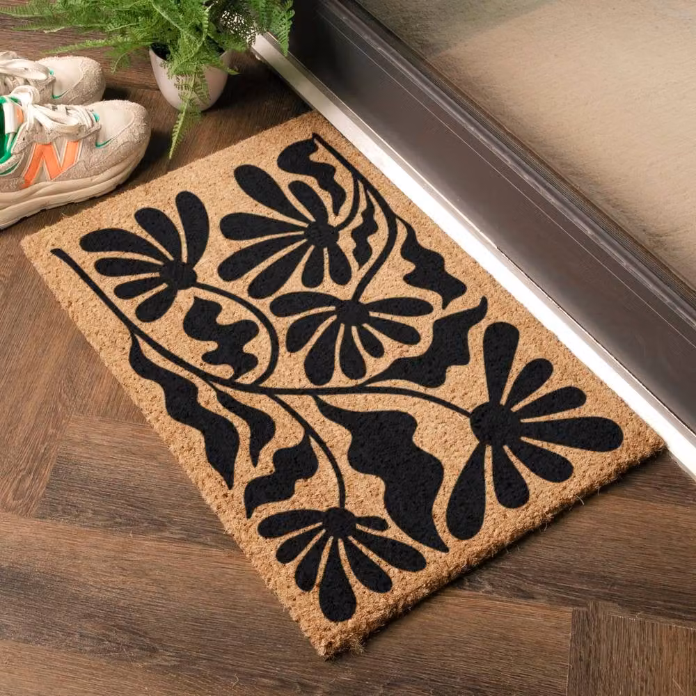Artsy Mats Black and Brown Quirky Floral Pattern Coir Doormat, W: 60 cm, D: 40 cm – 2