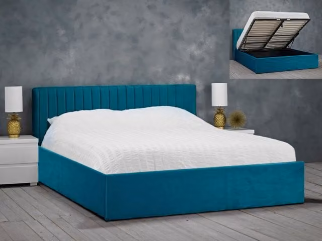 Lemon Pavilion Furniture Berlin Double Ottoman Bed Frame in Petrol Blue Velvet, W/D/H: 152 x 200 x 87 cm – 1