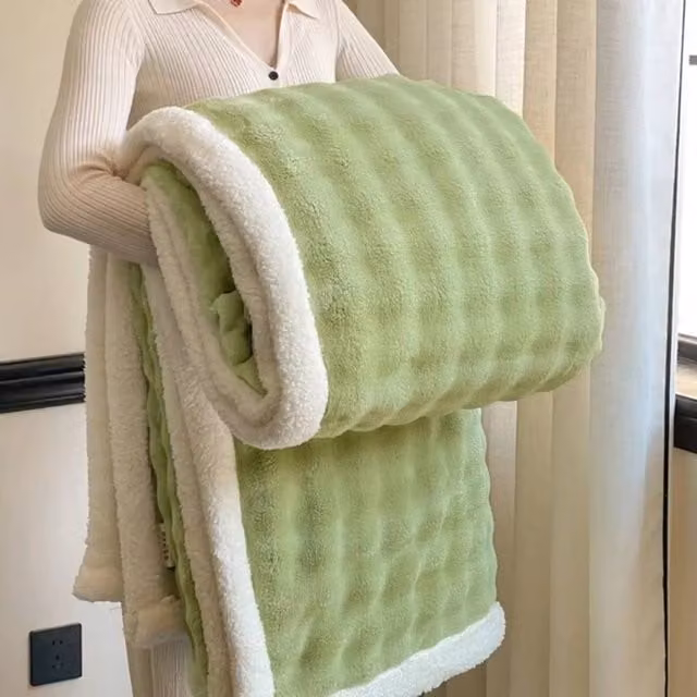 VOGREX Reversible Sherpa Fleece Blanket in Green, W: 150 cm, L: 200 cm