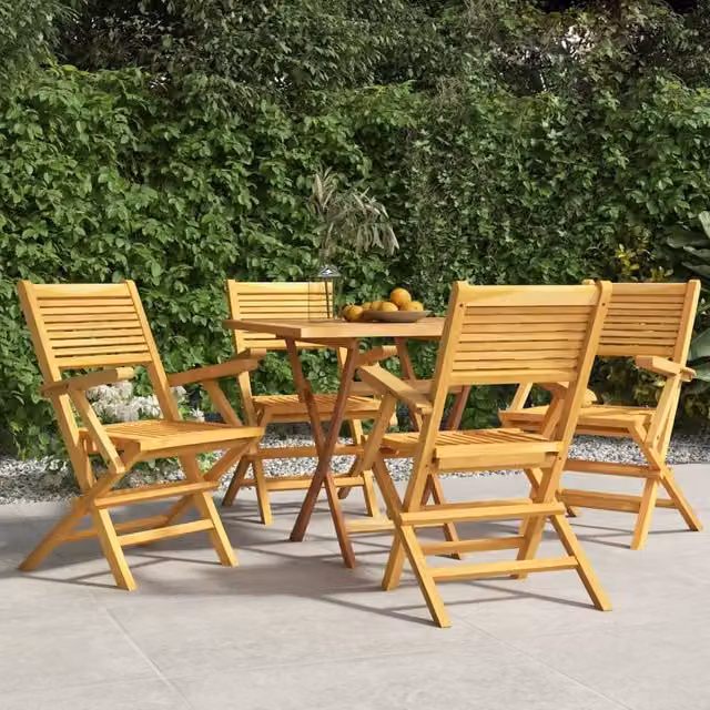 Berkfield Home Set of 4 Folding Garden Chairs in Brown Solid Teak Wood, W/D/H: 55 x 62 x 90 cm