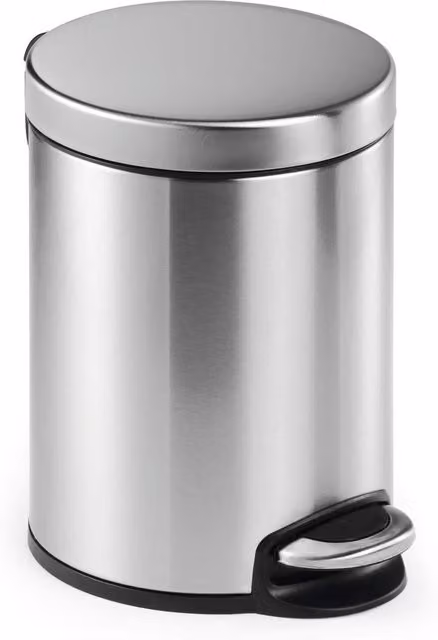 Durable Stainless Steel Round Pedal Bin with Soft-Close Lid and Removable Inner Bucket, Silver, 5L