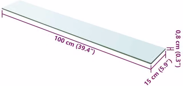 Berkfield Home Clear Glass Shelf Panel W: 100 cm, H: 15 cm