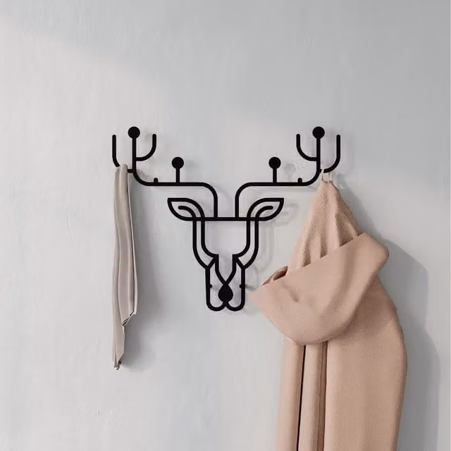 Decortie Modern Metal Deer Theme Wall Mounted Hanger in Black