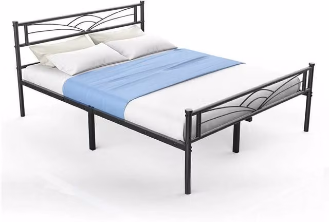 FLAVORA King Heavy Metal Bed Frame in Black, W/D/H: 180 x 200 cm