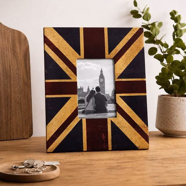 Orsina Union Jack Vintage Rectangular Single Tabletop Photo Frame, Multicolour, 12.7 x 12.7 cm