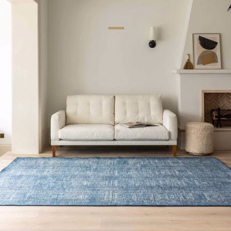 Atkin and Thyme Artist Hand Knotted Vintage Wool Rug, Blue, W: 200 cm, D: 300 cm