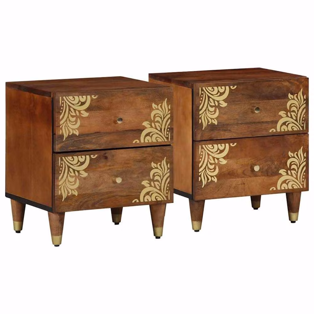 Berkfield Home Set of 2 Solid Mango Wood Bedside Cabinets in Brown, W/D/H: 40 x 33.5 x 46 cm – 2