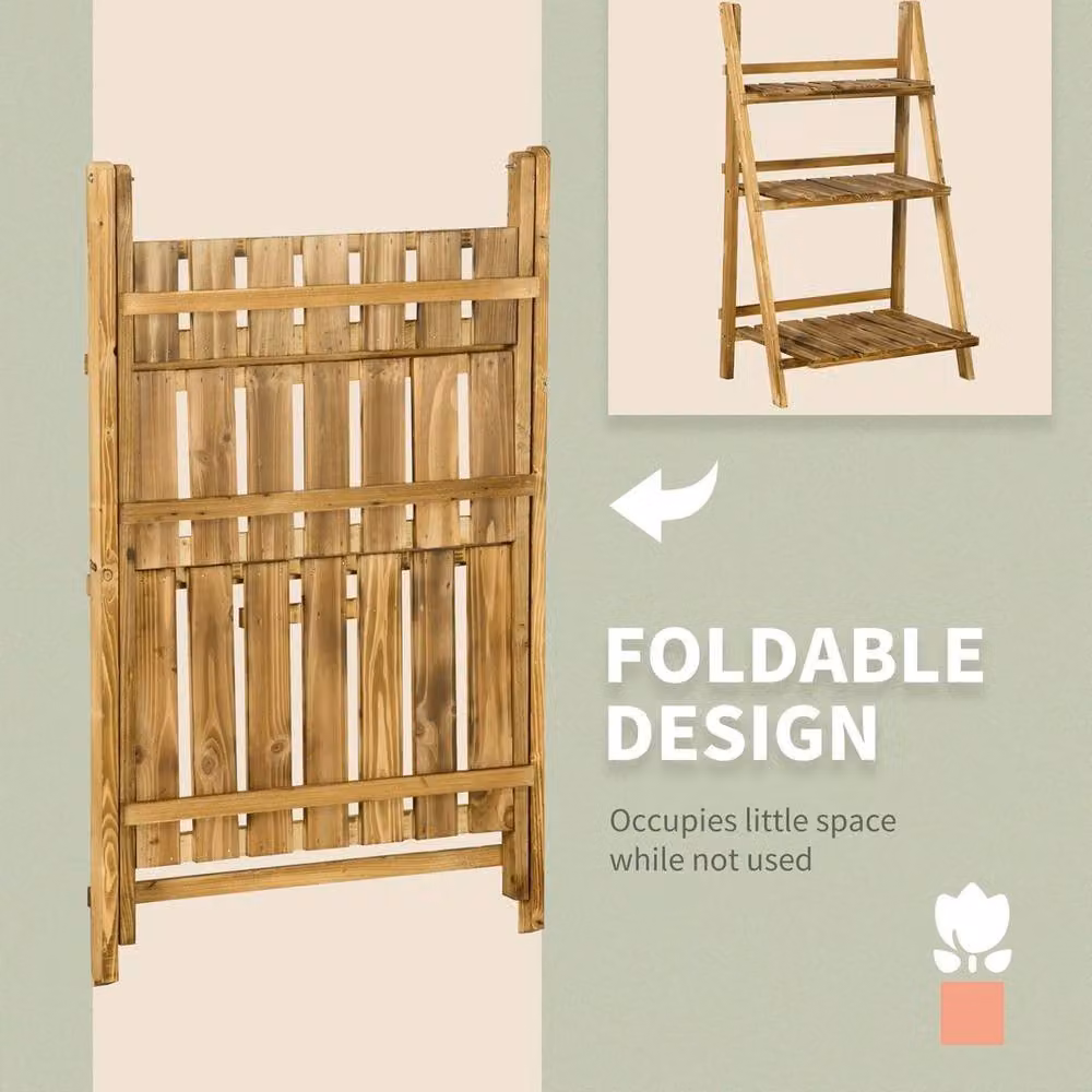 Kelvenix 3 Tier Brown Wooden Ladder Flower Stand – 3